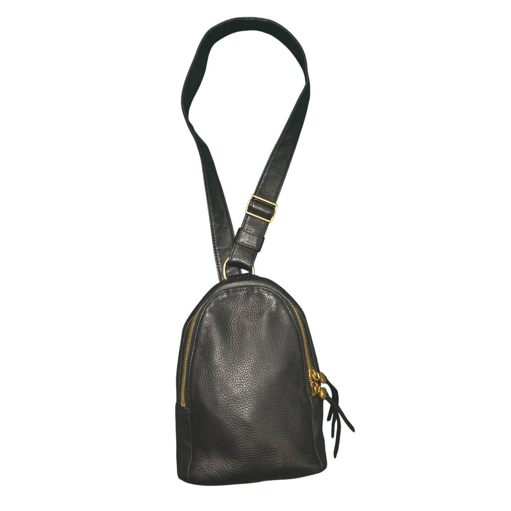 HOBO Fern Black Pebbled Leather Sling Bag Crossbody Antique Brass Hardware Trip